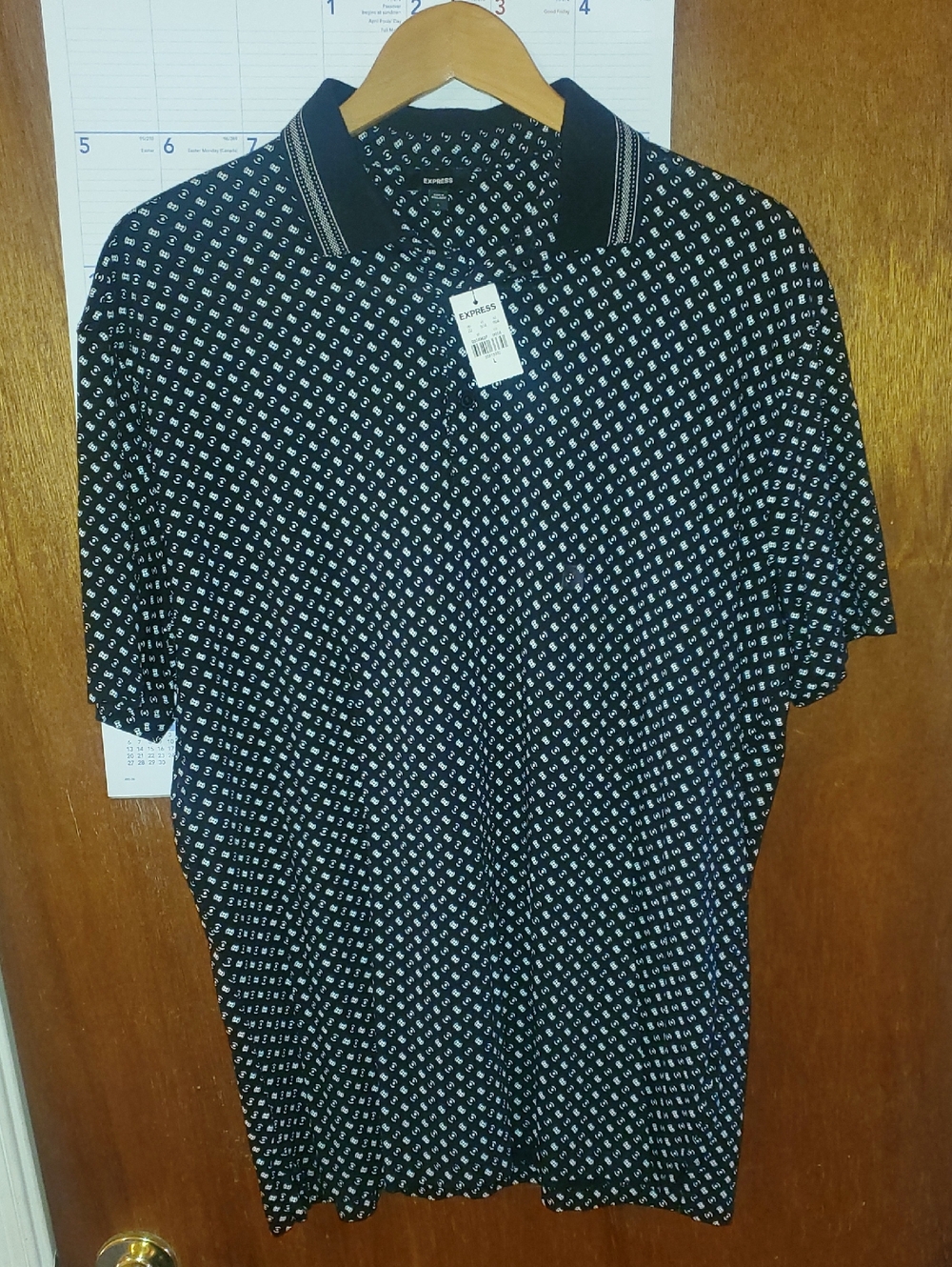 Express Black Polo with White Micro-Print